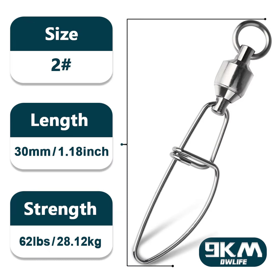 Stainless Steel Saltwater Fishing Swivels with Ball Bearing Snap - Available in Packs of 20 to 100 Interlock Connector Cross Lock Snaps