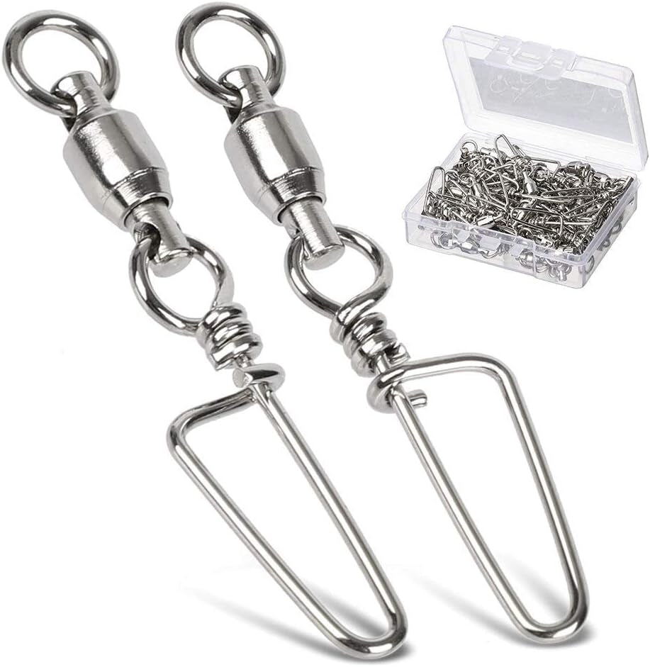 AMYSPORTS Premium High Strength Fishing Snap Swivels with Ball Bearings - Corrosion Resistant Stainless Steel for Freshwater and Saltwater Fishing