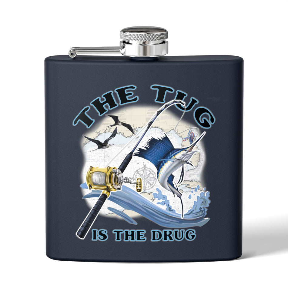 The Tug is the Drug™ Fishing-Themed Stainless Steel Flask - 6oz Outdoor Drinkware
