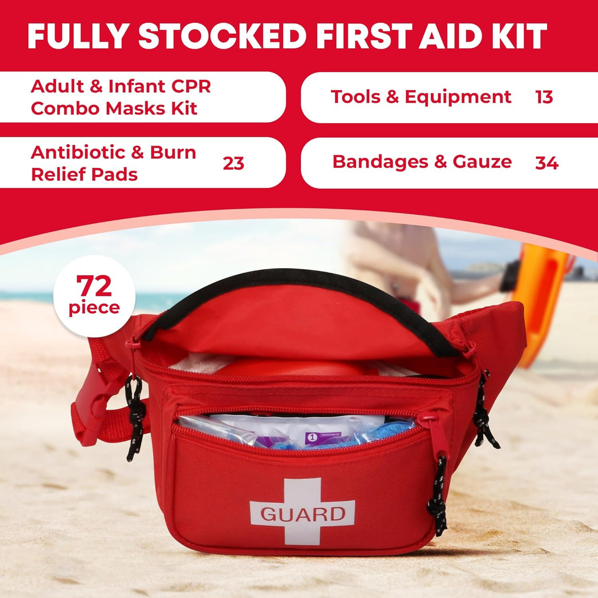 72 - Piece First Aid Fanny Pack Kit with Adult & Infant CPR Masks - Get Tight Gear