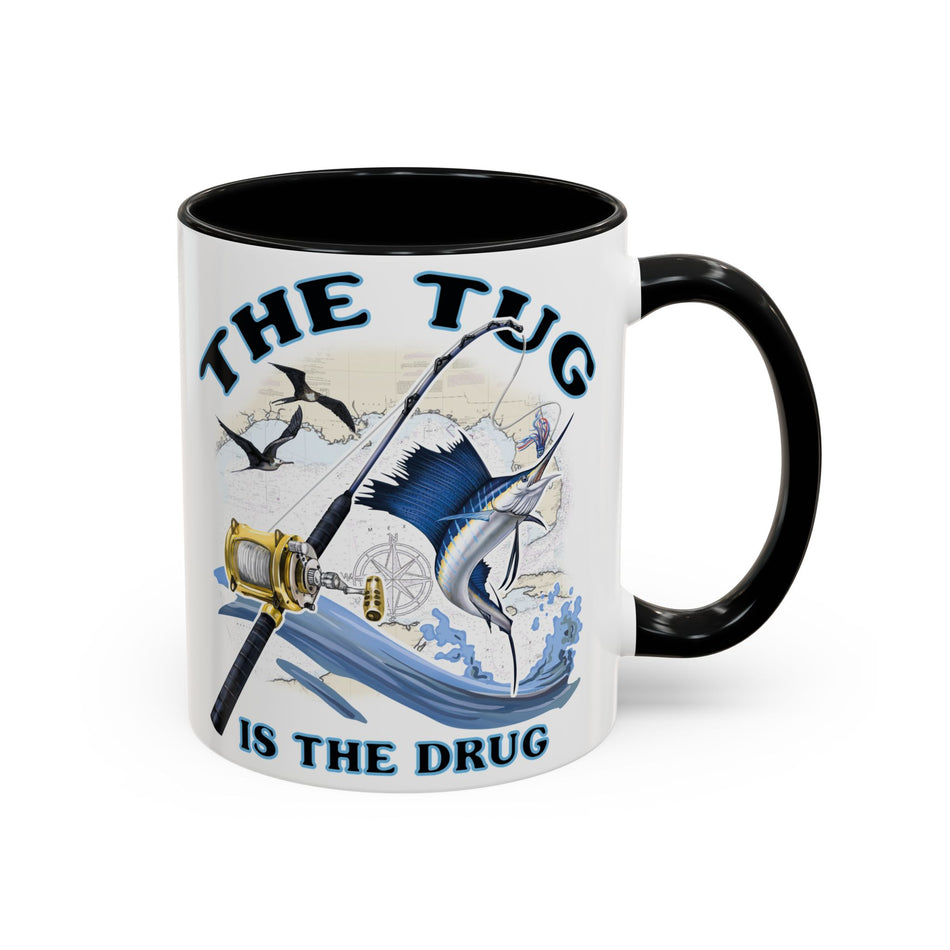 The Tug Is The Drug™ Fishing Enthusiast Accent Mug - Perfect Gift for Anglers, Coffee Lovers, Ocean Vibes, Fishing Gifts, Men & Women