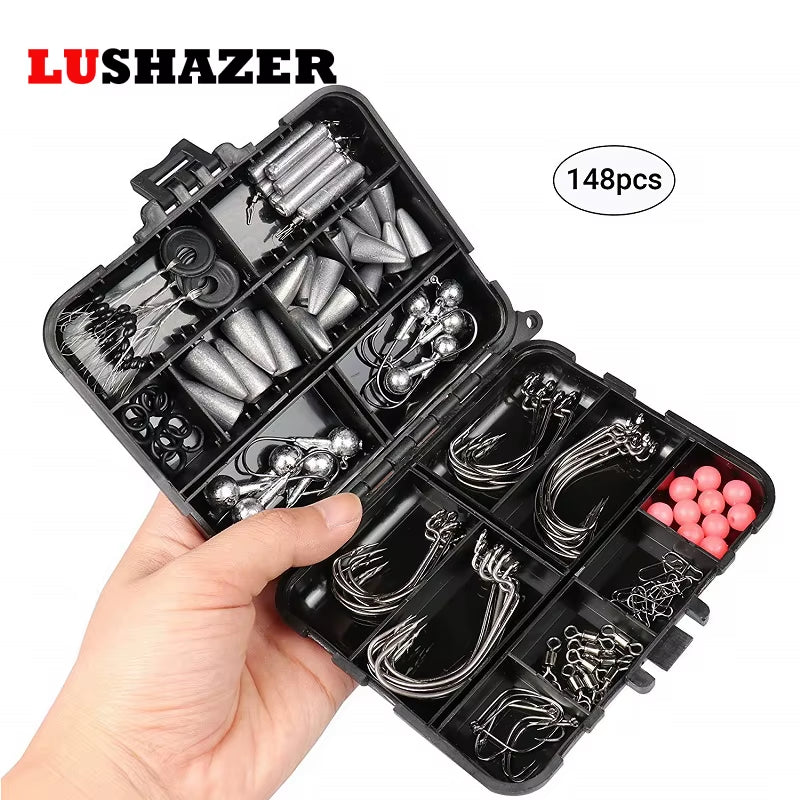Premium Fishing Tackle Box Set Including Hooks, Swivels, Weights, Jig Heads, and Sinkers for Freshwater Angling