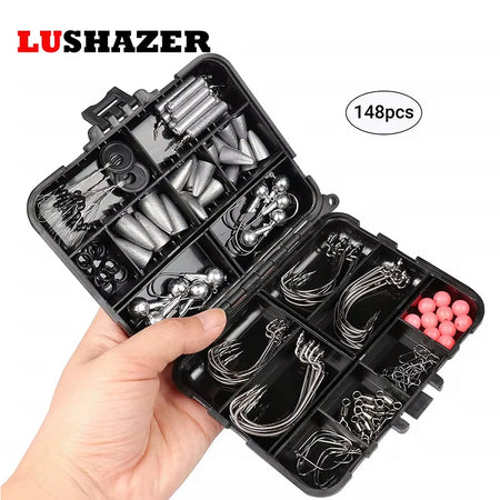 Premium Fishing Tackle Box Set Including Hooks, Swivels, Weights, Jig Heads, and Sinkers for Freshwater Angling