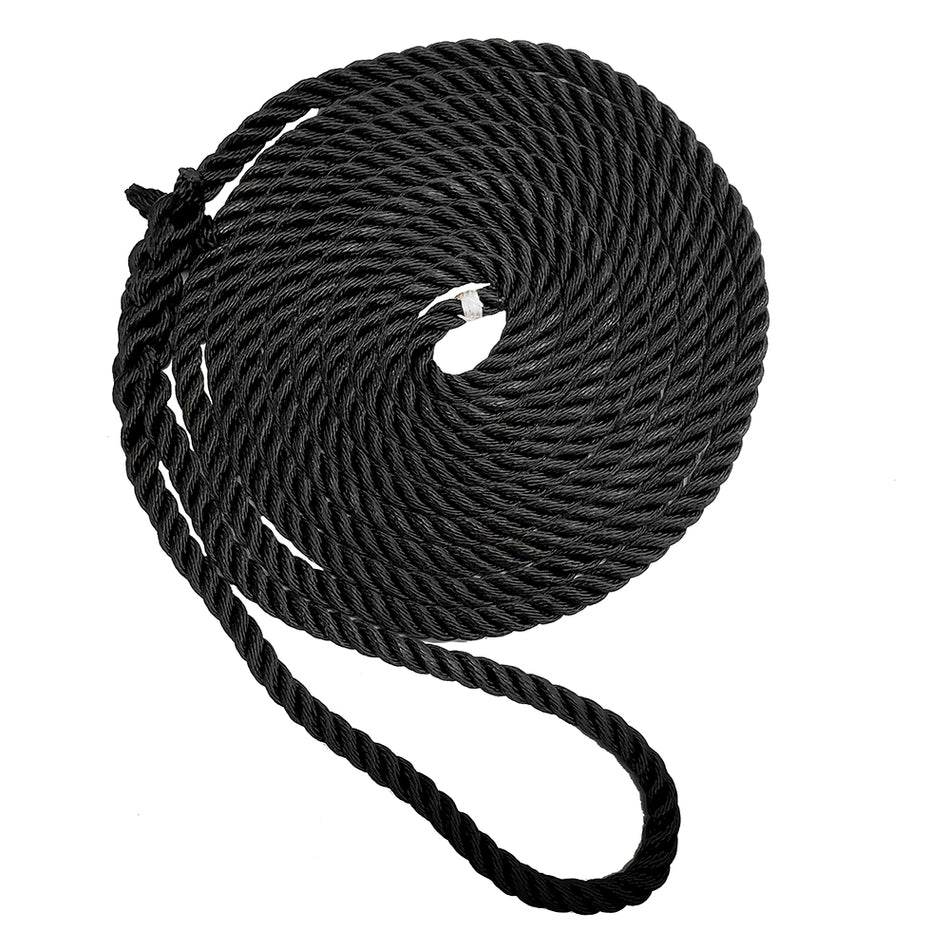 New England Ropes 1/2" Premium 3-Strang-Festmacherleine - Schwarz - 35 [C6054-16-00035]