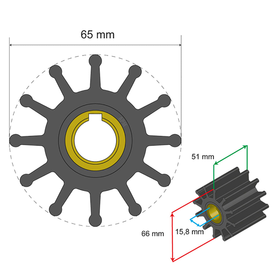 Albin Group Premium Impeller Kit 65 x 15.8 x 51mm - 12 Blade - Key Insert