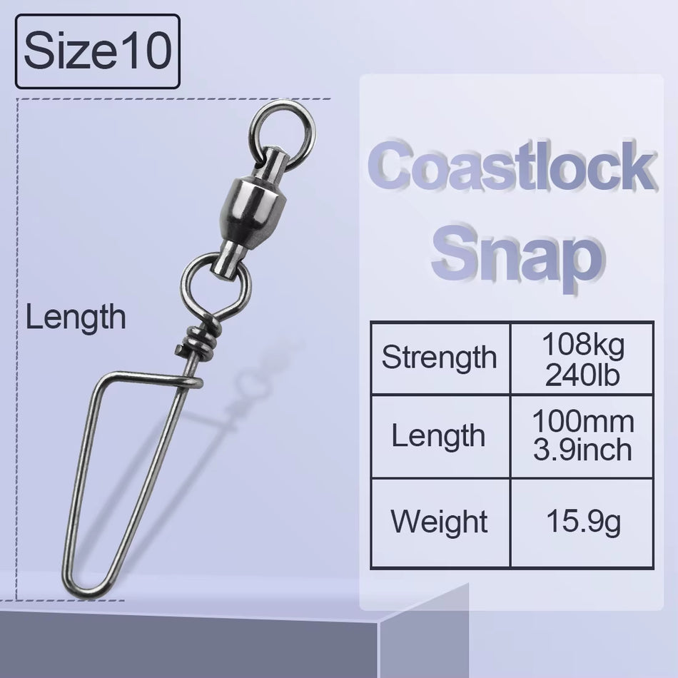 Fishtrip Fishing Snap Swivels Ball Bearing Swivels with Stainless Steel Coastlock Snap Corrosion Resistant Black Nickel Coating