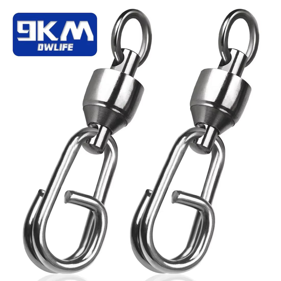9KM Heavy-Duty Stainless Steel Fishing Swivels with Ball Bearing Snap Clips for Saltwater - Available in Quantities of 25 to 100 Pieces