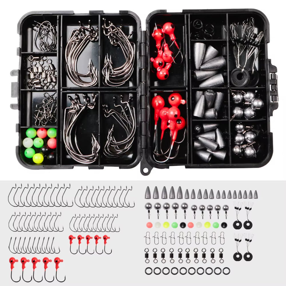 Premium Fishing Tackle Box Set Including Hooks, Swivels, Weights, Jig Heads, and Sinkers for Freshwater Angling