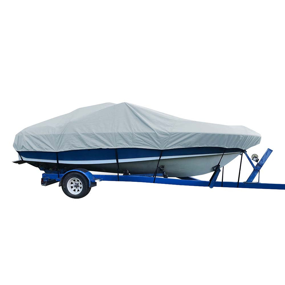 Carver Sun-DURA Styled-to-Fit Boat Cover f/19.5' V-Hull Low Profile Cuddy Cabin Boats w/Windshield & Rails - Grey
