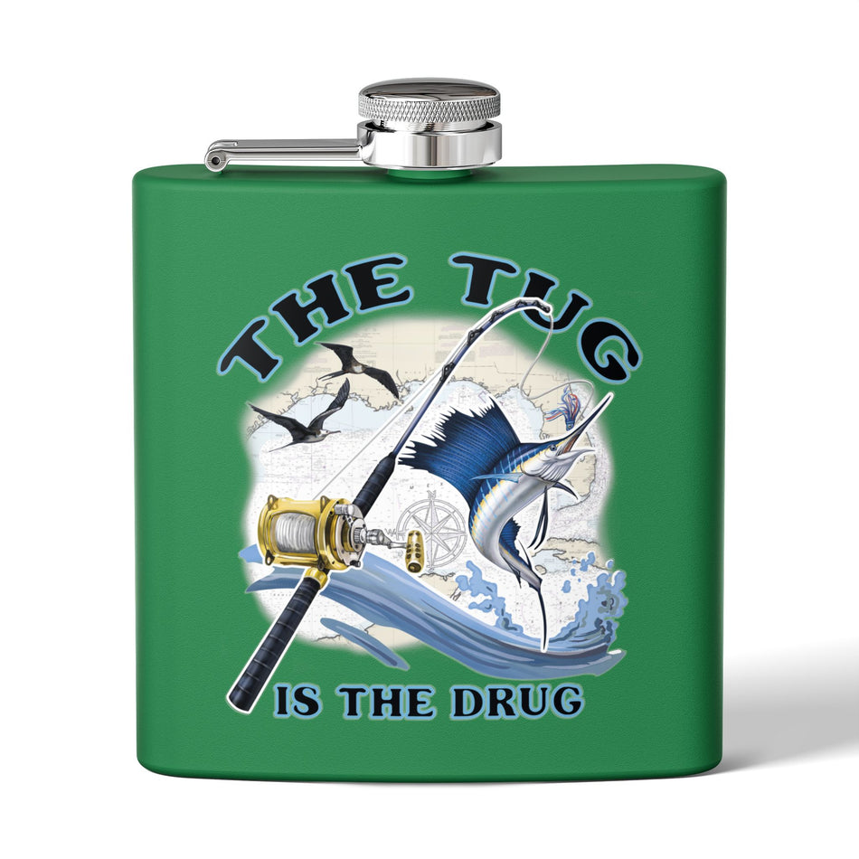 The Tug is the Drug™ Fishing-Themed Stainless Steel Flask - 6oz Outdoor Drinkware
