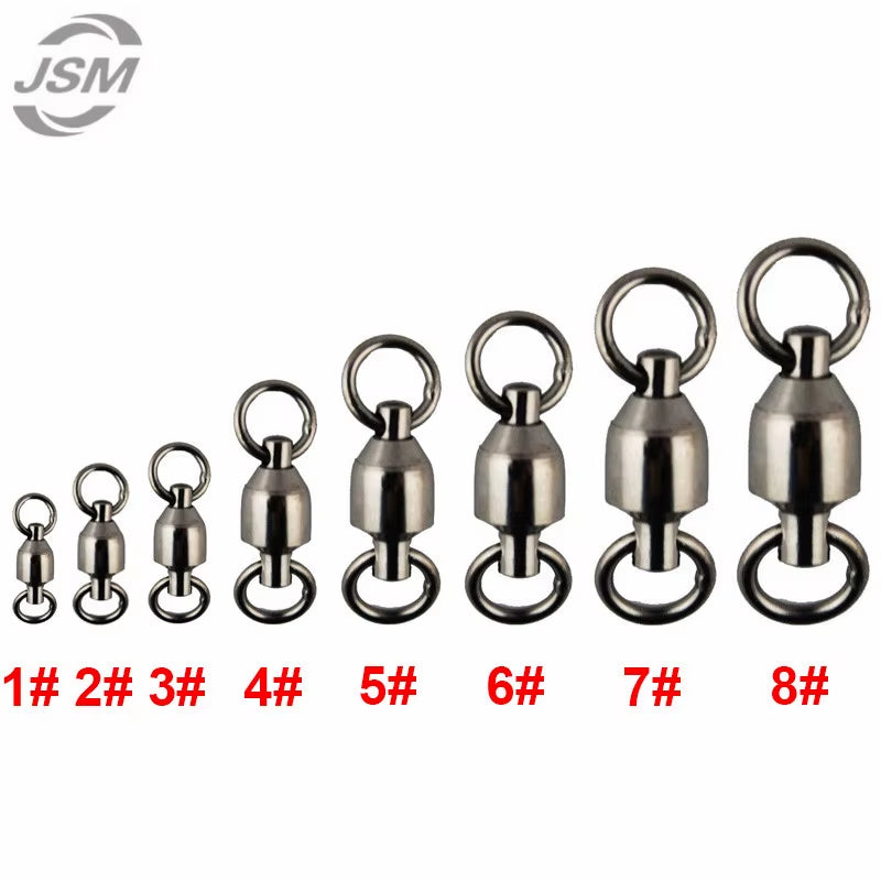 JSM 10Pcs Ball Bearing Fishing Swivel with Solid Ring Brass with Black Nickle Sea Fishing Swivels Connector Size 1 2 3 4 5 6 7 8