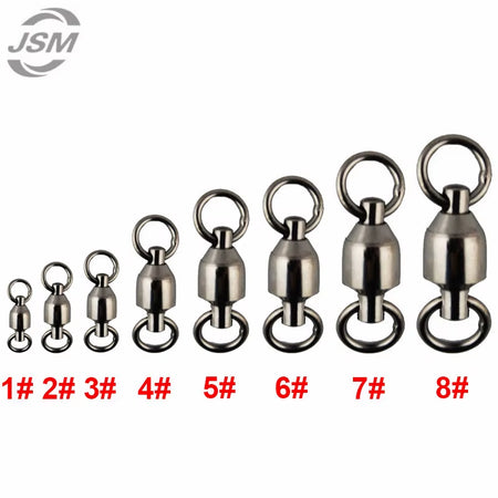 JSM 10Pcs Ball Bearing Fishing Swivel with Solid Ring Brass with Black Nickle Sea Fishing Swivels Connector Size 1 2 3 4 5 6 7 8