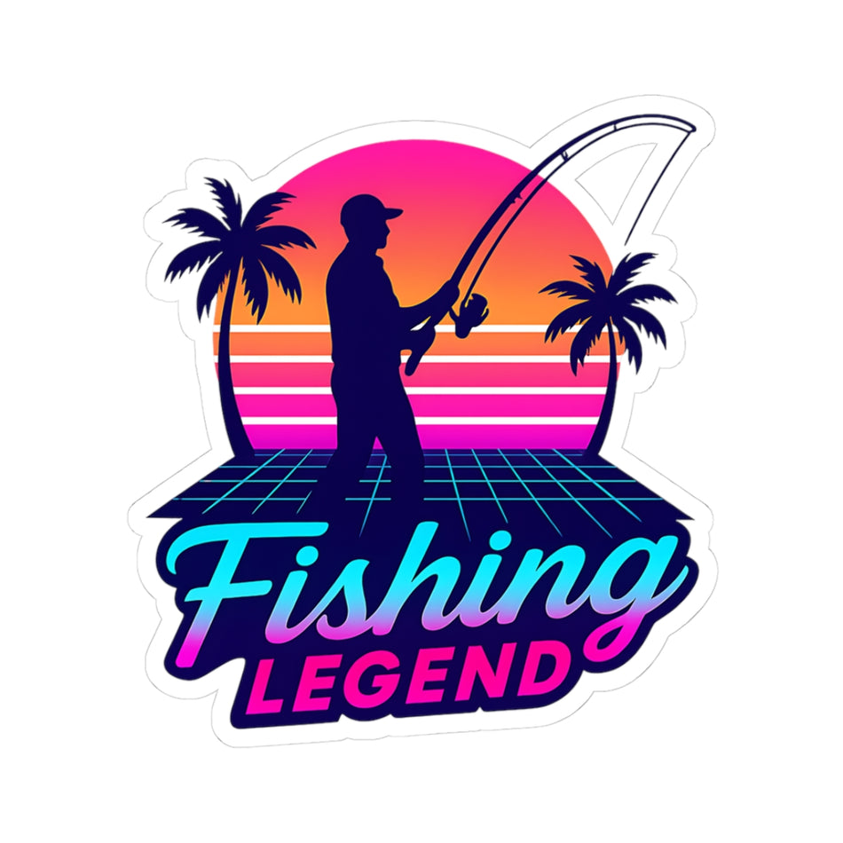 Fishing Legend Kiss-Cut Stickers – Retro Tropical Vibes for Anglers