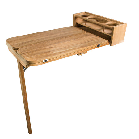 Whitecap Cockpit Table w/Folding Leaves & 4 Cupholders - Teak