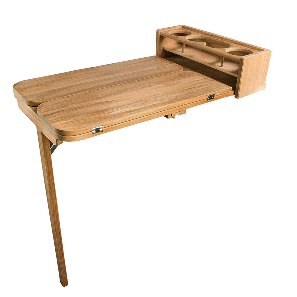 Whitecap Cockpit Table w/Folding Leaves & 4 Cupholders - Teak