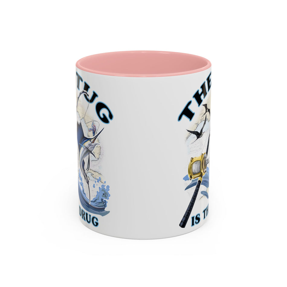 The Tug Is The Drug™ Fishing Enthusiast Accent Mug - Perfect Gift for Anglers, Coffee Lovers, Ocean Vibes, Fishing Gifts, Men & Women