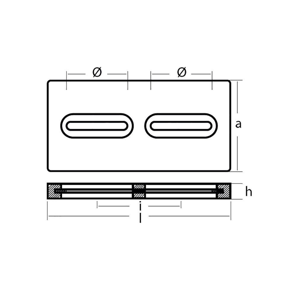 Tecnoseal Rectangular Zinc Plate Anode w/Inserts - 12" x 6" x 1"
