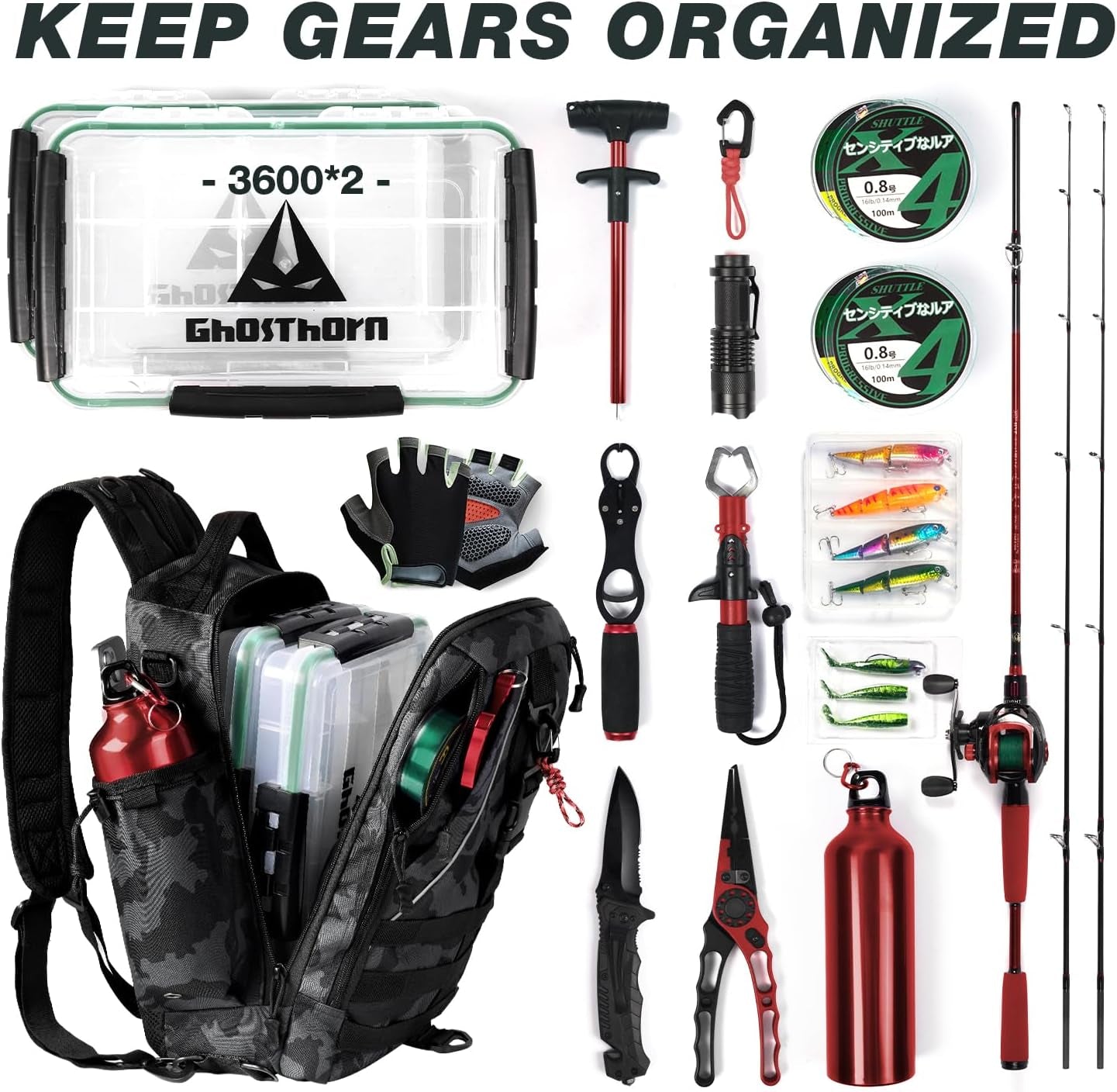 Ghosthorn Fishing Backpack with Rod Holder - Ultimate Tackle Sling Bag for Fly Fishing Enthusiasts - Perfect Gift for Men and Women