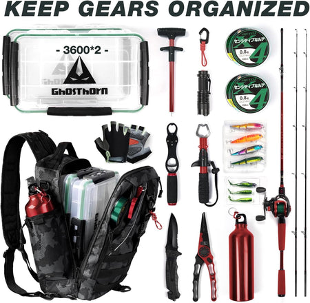 Ghosthorn Fishing Backpack with Rod Holder - Ultimate Tackle Sling Bag for Fly Fishing Enthusiasts - Perfect Gift for Men and Women