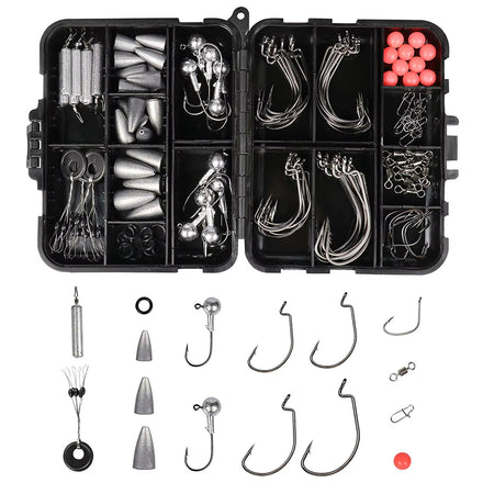 Premium Fishing Tackle Box Set Including Hooks, Swivels, Weights, Jig Heads, and Sinkers for Freshwater Angling