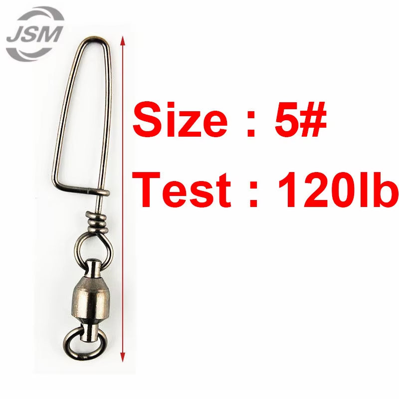 JSM 10Pcs Ball Bearing Fishing Swivel with Coastlock Snap Brass with Black Nickle Fishing Swivels Connector Fishing Tackle