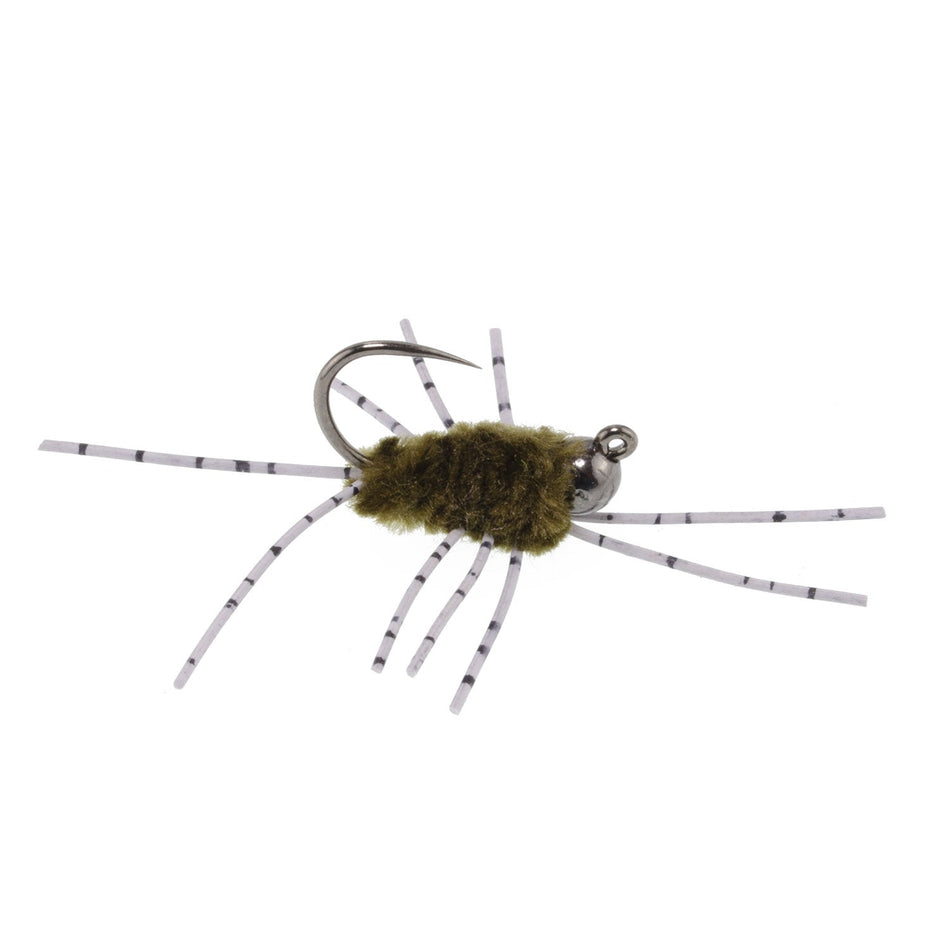 Barbless Pat's Barred Rubber Legs Tungsten Bead Jigged Dark Olive Euro Nymph  - Set of 12 Flies Hook Size 6