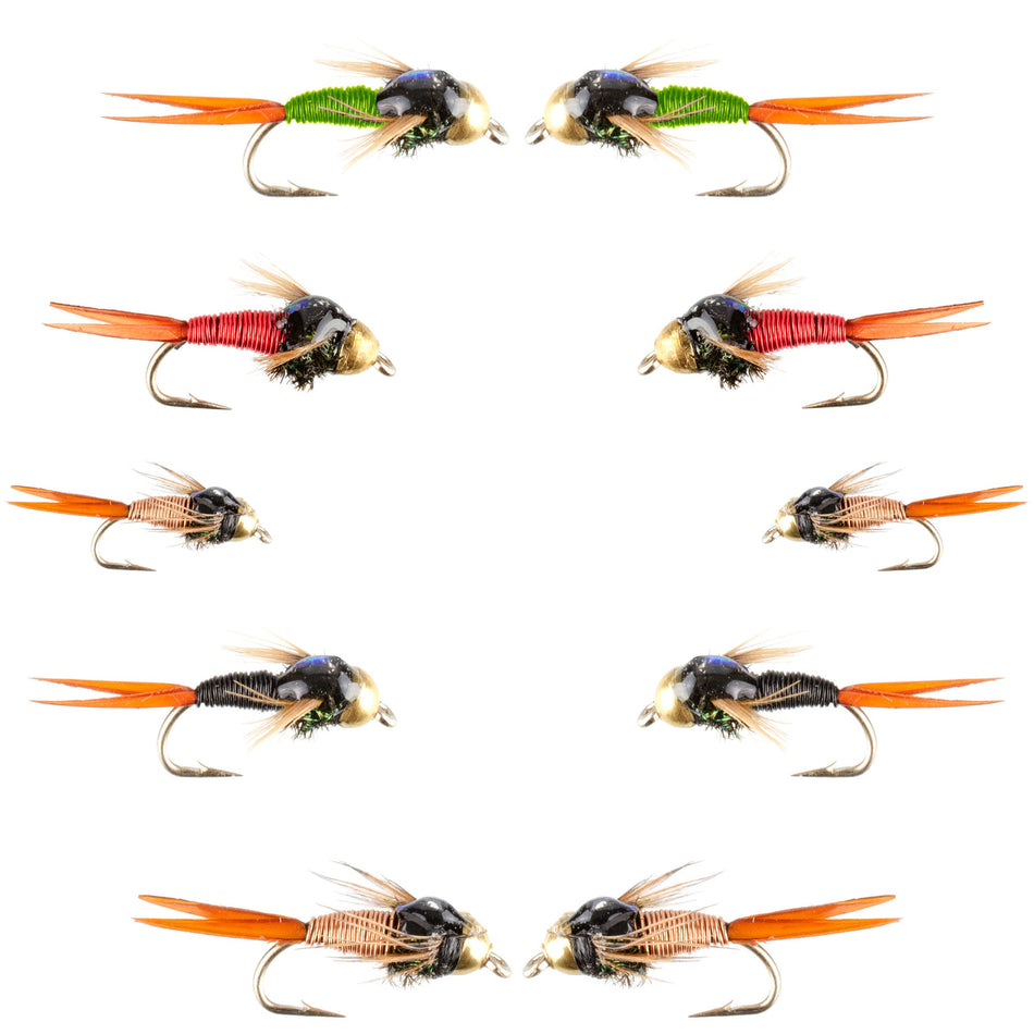 Basics Collection - Bead Head Copper John Assortment - 10 Wet Flies - 5 Patterns - Hook Sizes 14, 16, 18