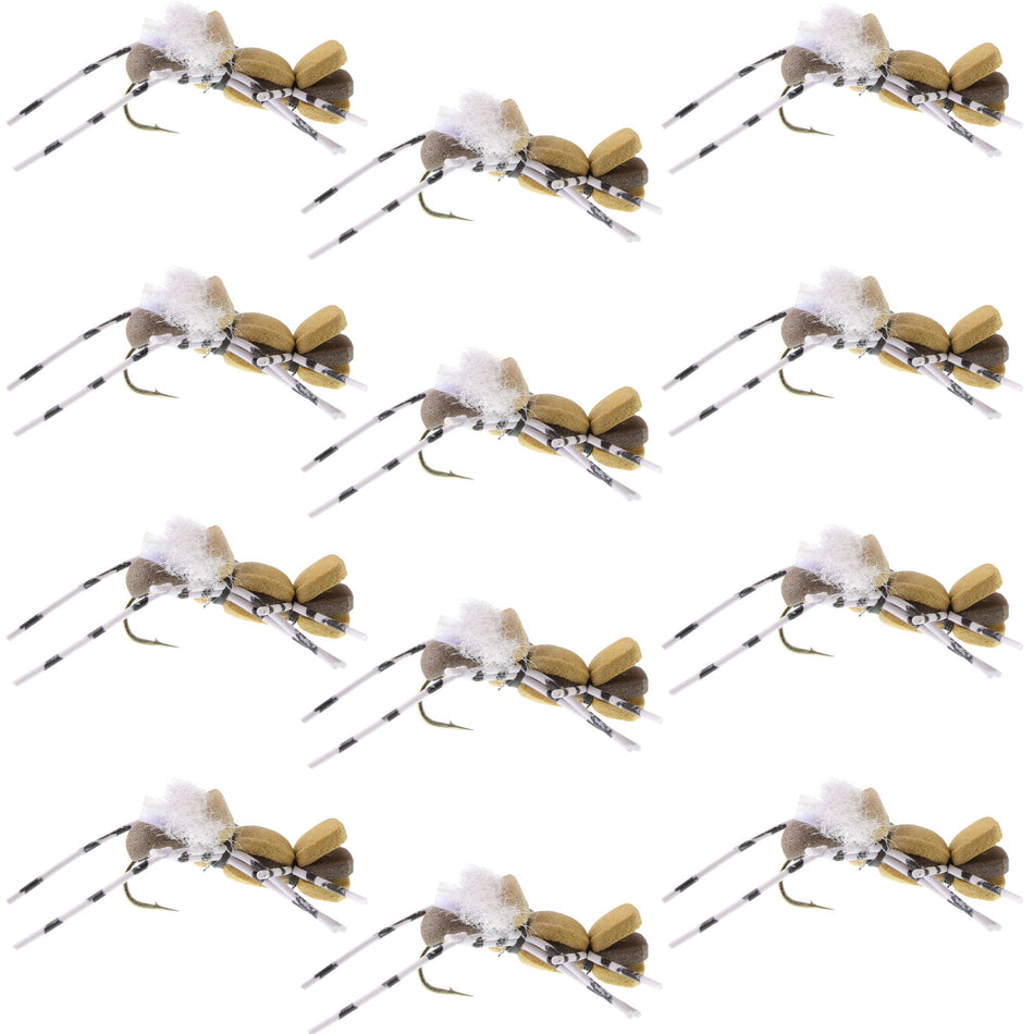 Fat Albert Tan Foam Body Grasshopper Fly - 1 Dozen Flies Hook Size 10