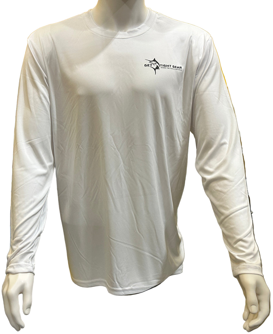 Get Tight Gear™ White Performance Long Sleeve Shirt – Marlin Graphic