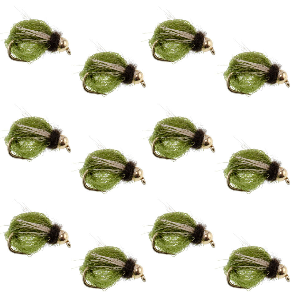 Bead Head LaFontaine Olive Deep Sparkle Caddis Pupa - 1 Dozen Flies Hook Size 16