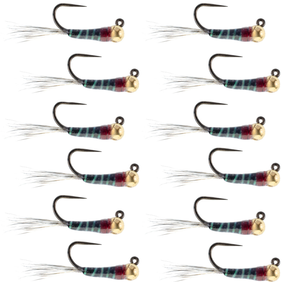 Tungsten Bead Black Perdigon Tactical Jig Czech Euro Nymph Spanish Nymphing Fly - 1 Dozen Flies Size 16