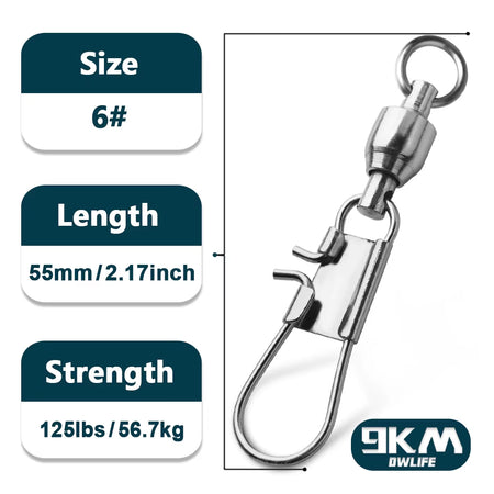 Professional Stainless Steel Snap Fishing Swivels with Ball Bearing Interlock - Available in Packs of 20 to 100 Pieces for Enhanced Fishing Performance