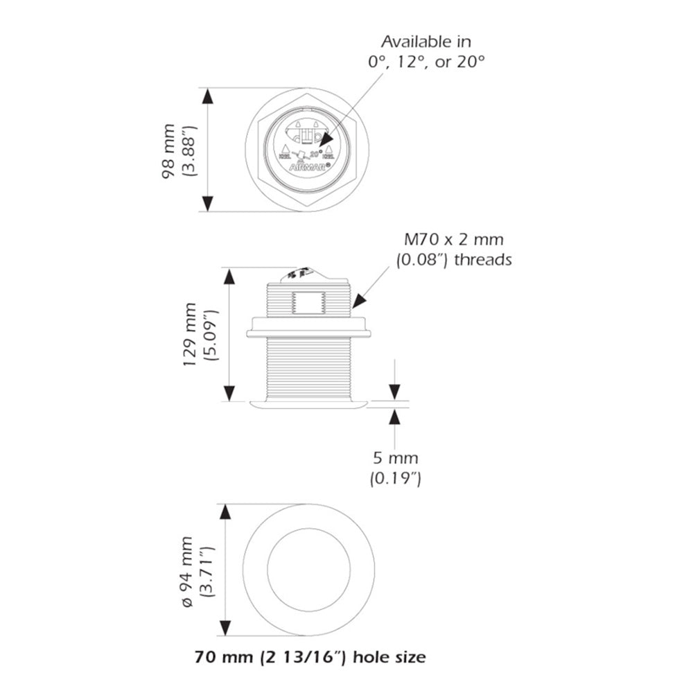Airmar B75HW High Wide Chirp Transducer - 12 Degree Deadrise, 600W Thru Hull - Get Tight Gear