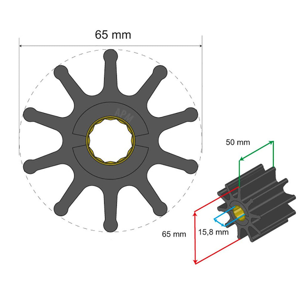 Albin Group Premium Impeller 65 x 15.8 x 50mm - 10 Blade - Spline Insert - Get Tight Gear