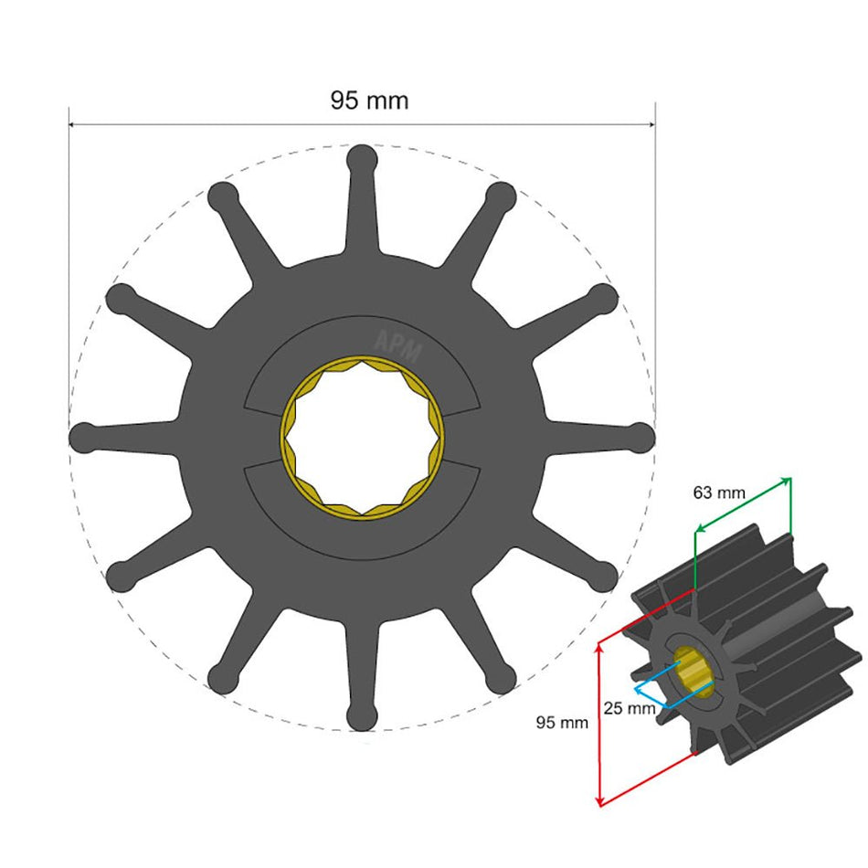 Albin Group Premium Impeller - 95 x 25 x 63mm - 12 Blade - Spline Insert - Get Tight Gear