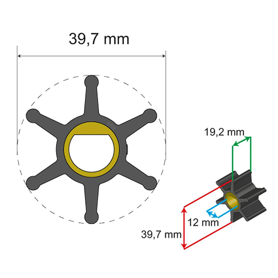 Albin Group Premium Impeller Kit - 39.7 x 12 x 19.2mm - 6 Blade - Single Flat Insert - Get Tight Gear