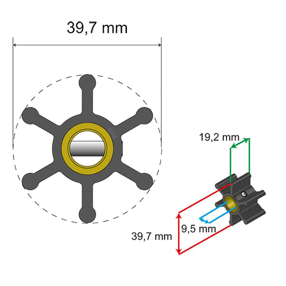 Albin Group Premium Impeller Kit - 39.7 x 9.5 x 19.2mm - 6 Blade - Pin Insert - Get Tight Gear