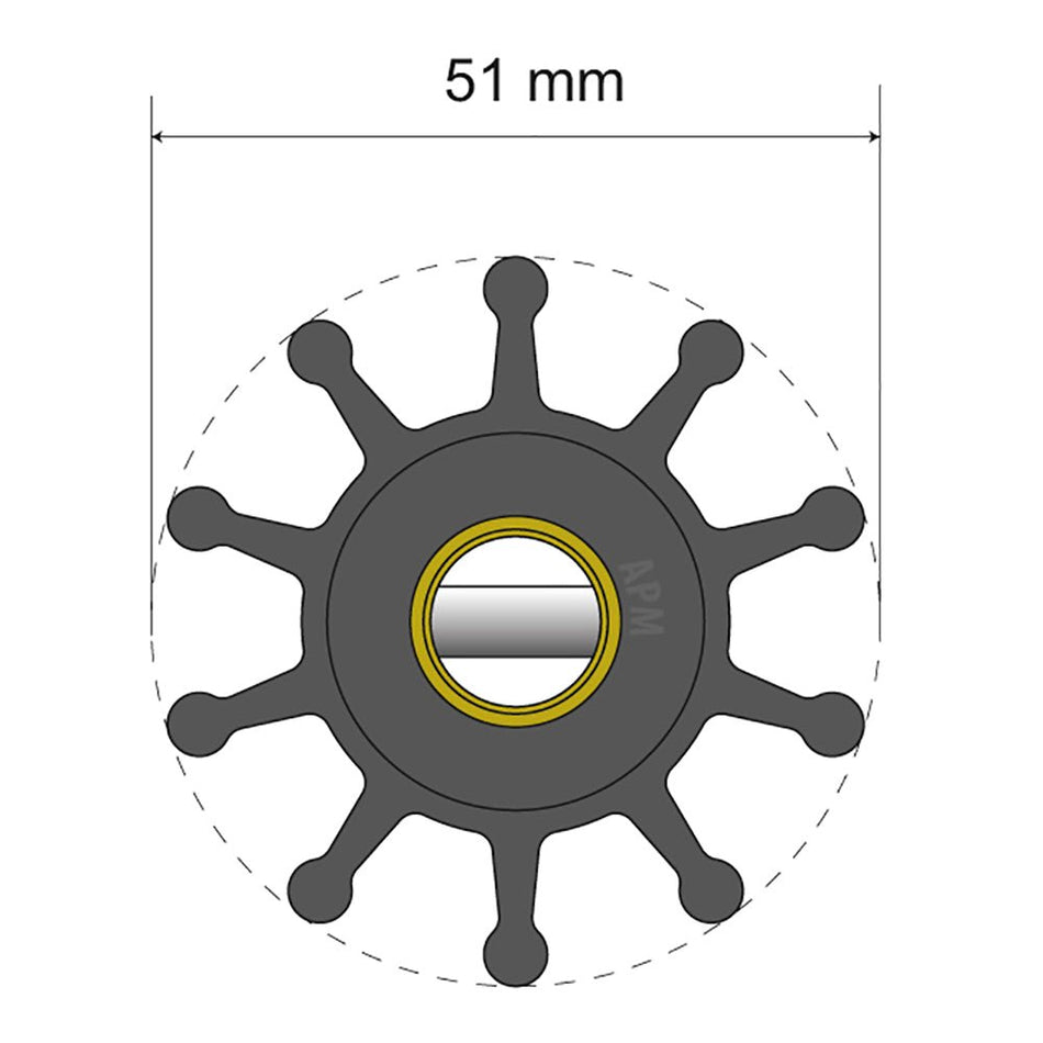 Albin Group Premium Impeller Kit - 51 x 12 x 22mm - 10 Blade - Pin Insert - Get Tight Gear