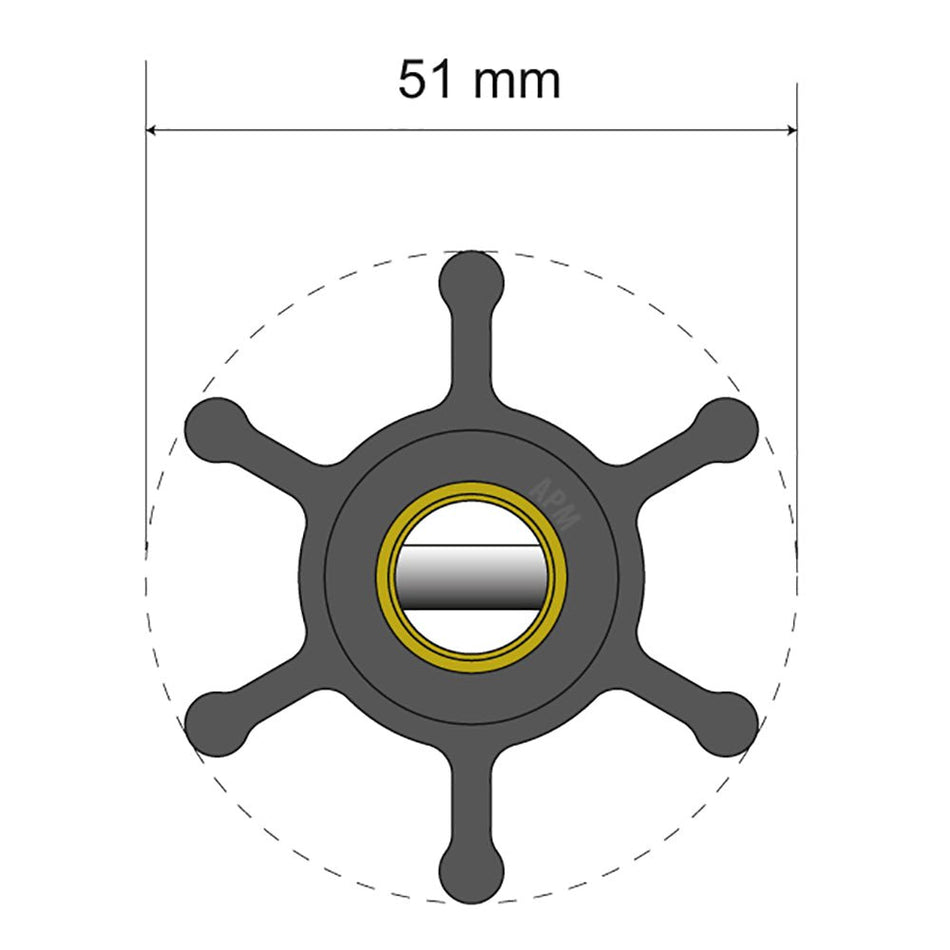 Albin Group Premium Impeller Kit - 51 x 22 x 12mm - 6 Blade - Pin Insert - Get Tight Gear