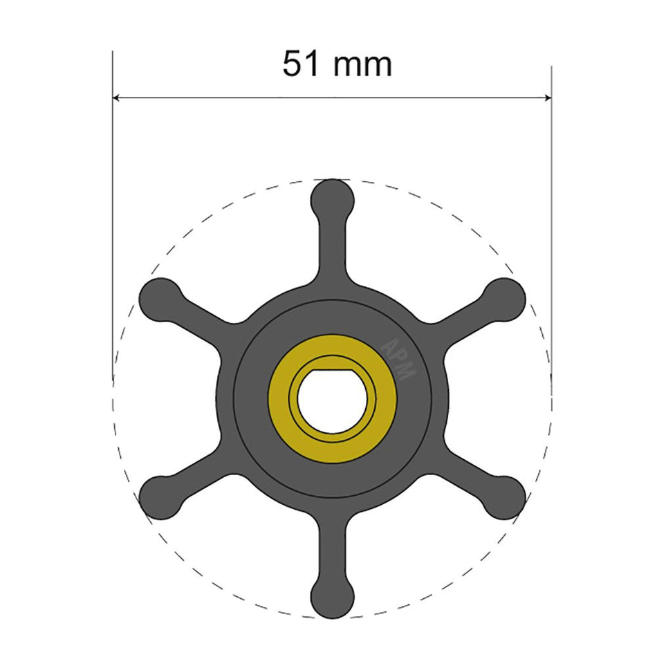 Albin Group Premium Impeller Kit - 51 x 8 x 22mm - 6 Blade - Single Flat Insert - Get Tight Gear