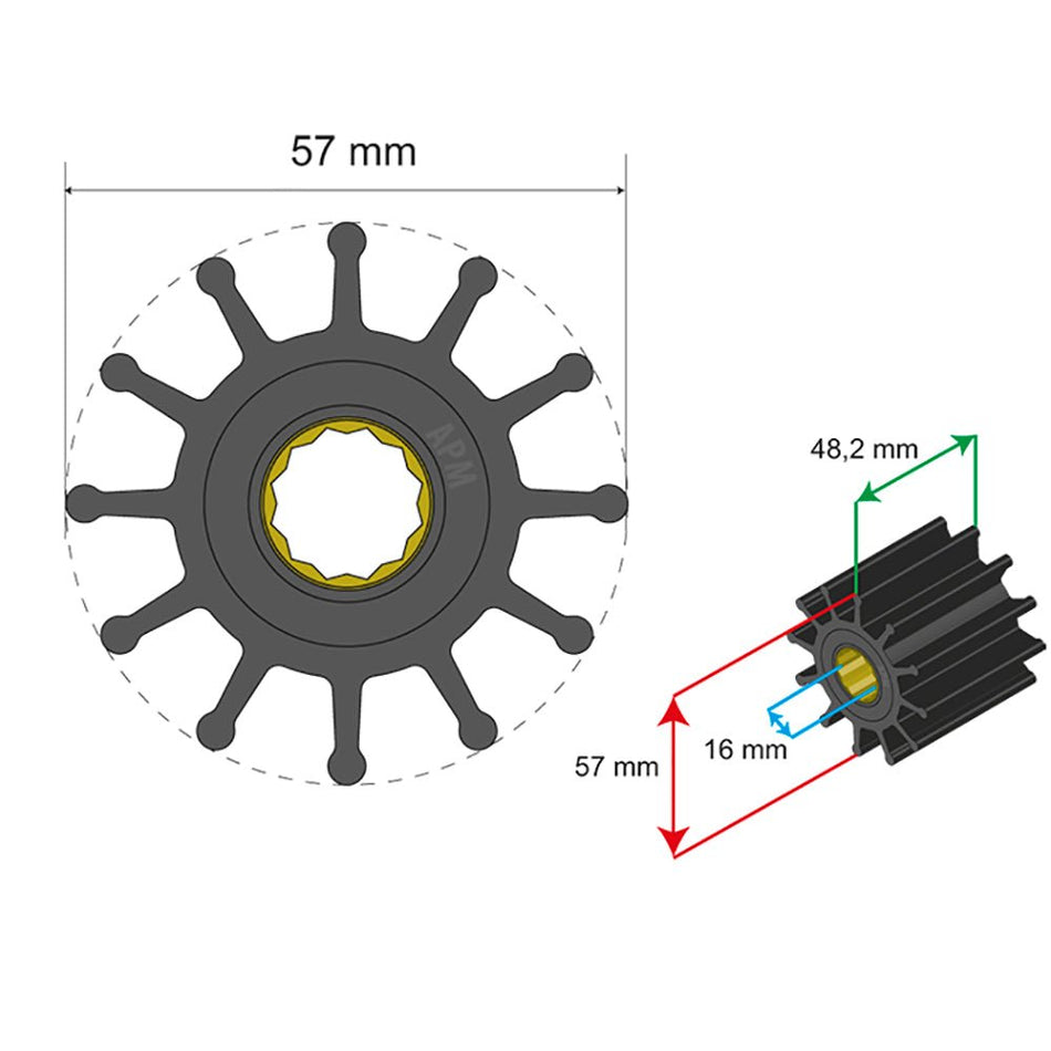 Albin Group Premium Impeller Kit 57 x 16 x 48.2mm - 12 Blade - Spline Insert - Get Tight Gear