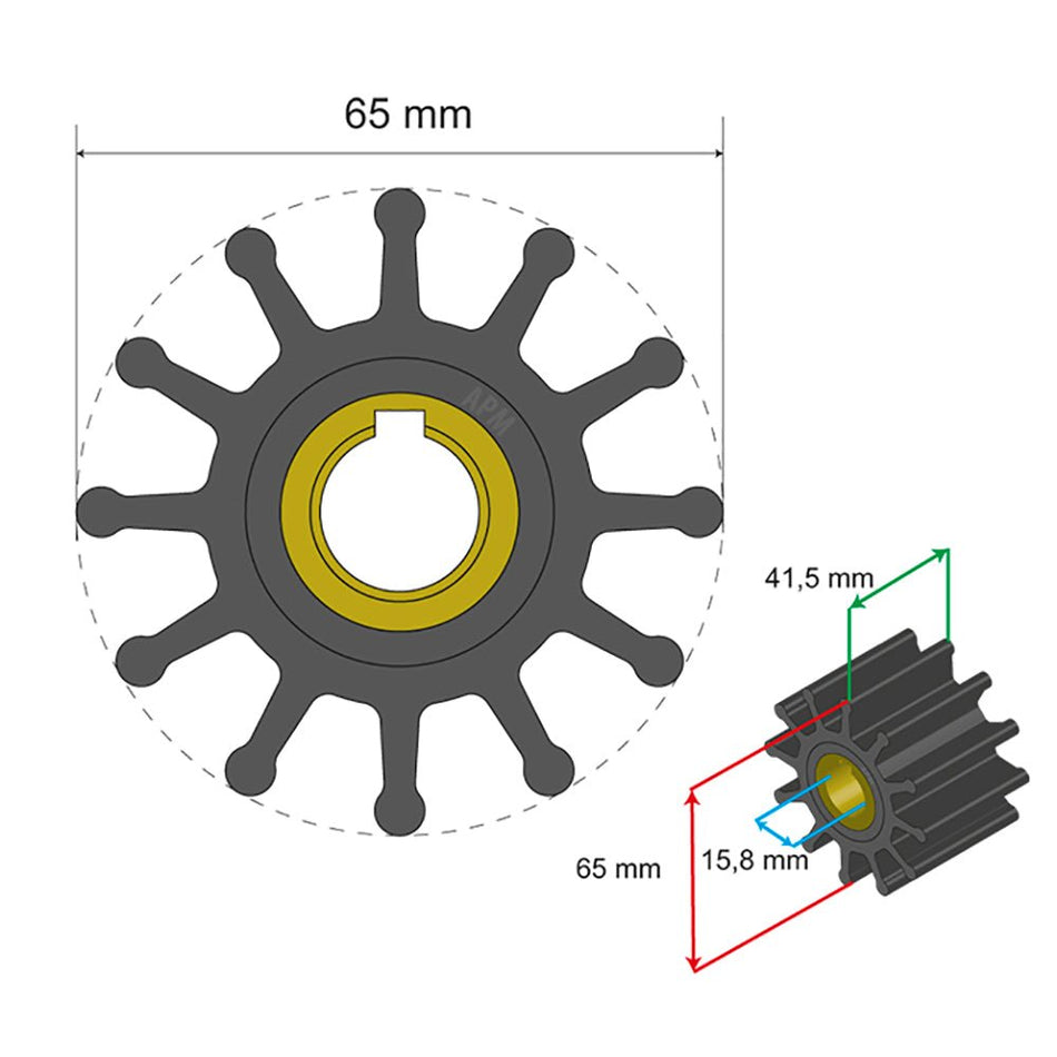 Albin Group Premium Impeller Kit 65 x 15.8 x 41.5mm - 12 Blade - Key Insert - Get Tight Gear