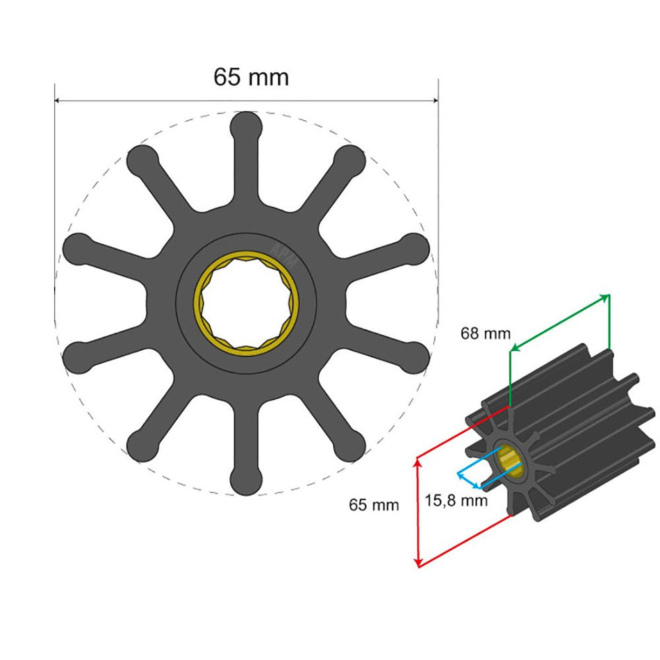 Albin Group Premium Impeller Kit 65 x 15.8 x 68mm - 10 Blade - Spline Insert - Get Tight Gear