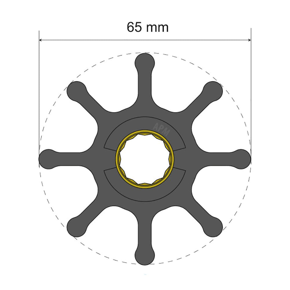 Albin Group Premium Impeller Kit 65 x 16 x 50mm - 8 Blade - Spline Insert - Get Tight Gear