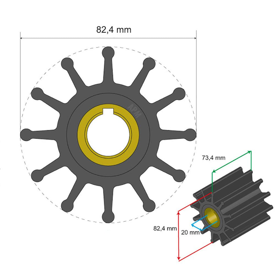 Albin Group Premium Impeller Kit 82.4 x 20 x 73.4mm - 12 Blade - Key Insert - Get Tight Gear