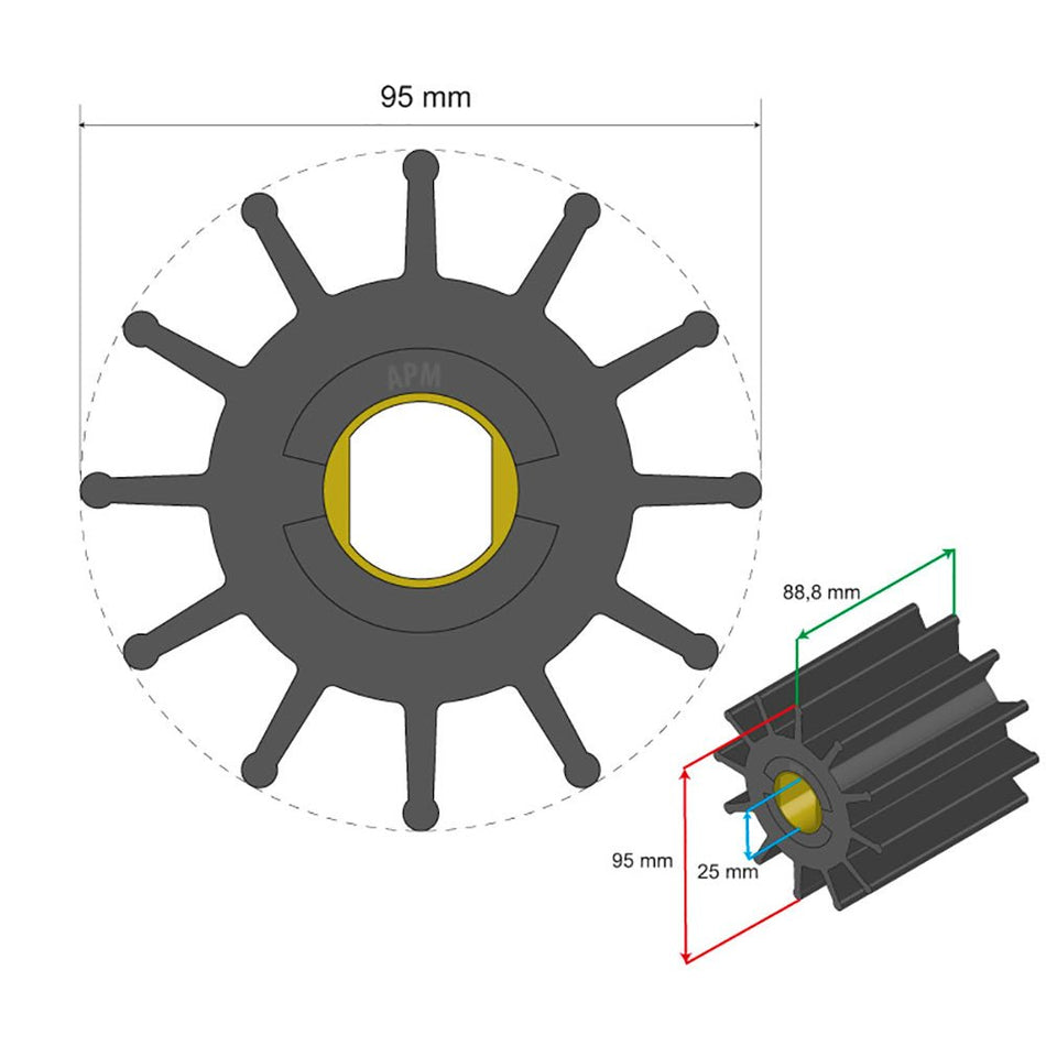 Albin Group Premium Impeller Kit 95 x 25 x 88.8mm - 12 Blade - Double Flat Insert - Get Tight Gear
