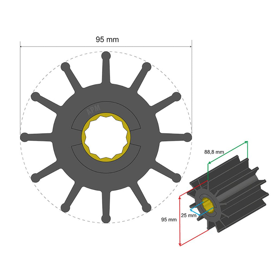 Albin Group Premium Impeller Kit 95 x 25 x 88.8mm - 12 Blade - Spline Insert - Get Tight Gear