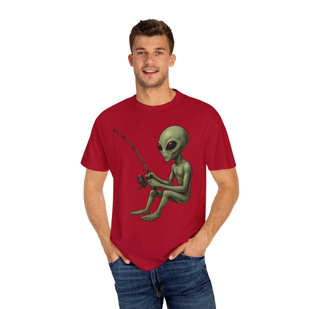 Alien Fishing T-shirt | Unisex Garment - Dyed Tee for Fishing Enthusiasts - Get Tight Gear