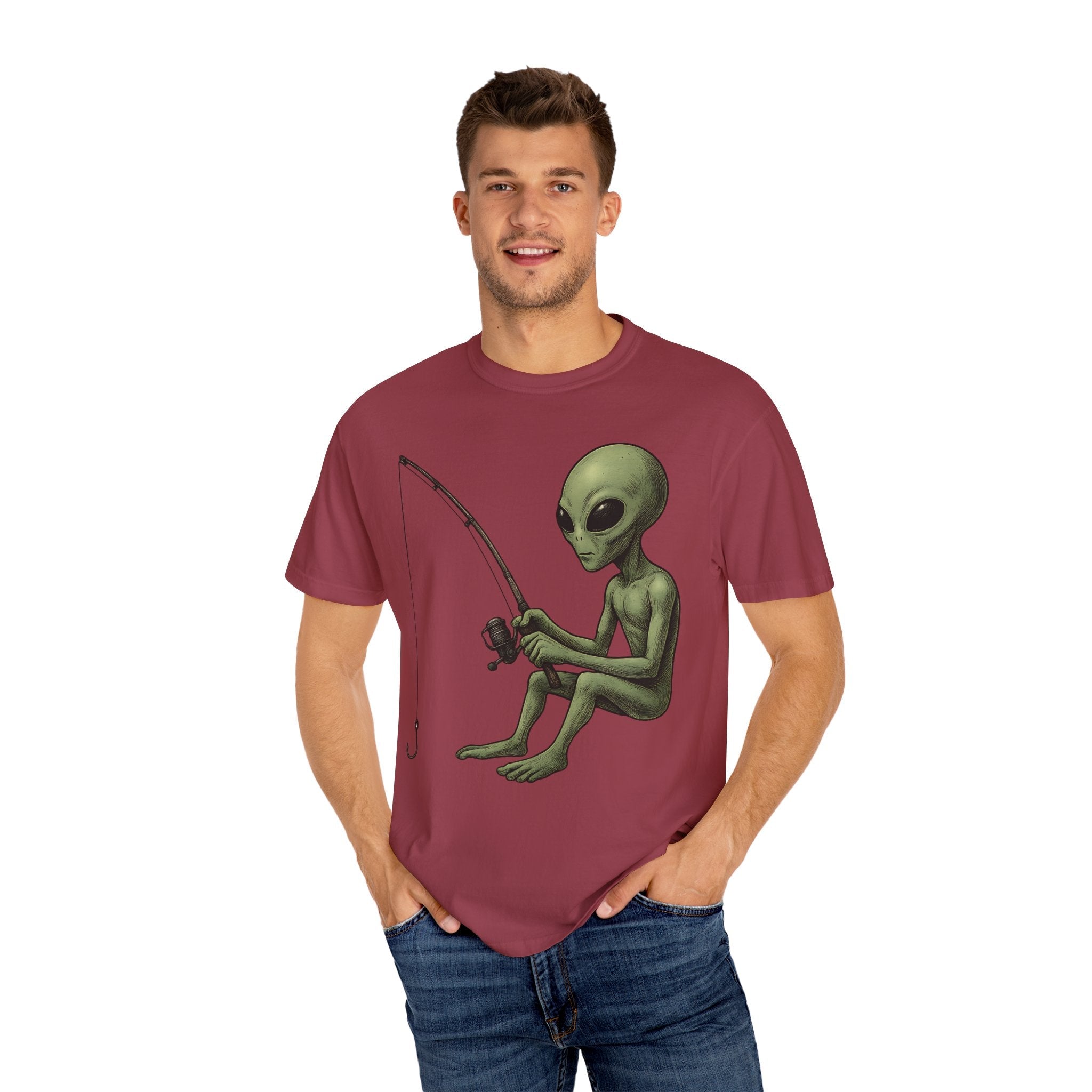 Alien Fishing T-shirt | Unisex Garment - Dyed Tee for Fishing Enthusiasts - Get Tight Gear
