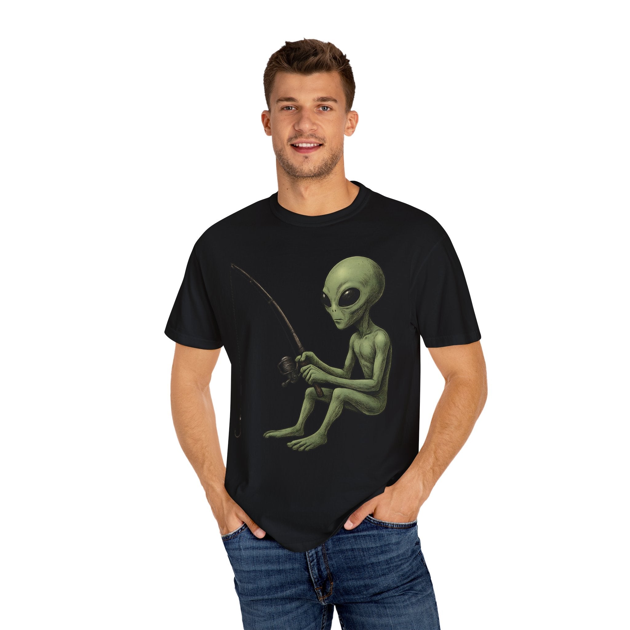 Alien Fishing T-shirt | Unisex Garment - Dyed Tee for Fishing Enthusiasts - Get Tight Gear